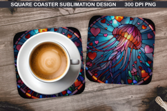Jellyfish Coaster Sublimation, Valentine Coaster PNG Design Product Image 1