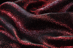 Black fabric with red glitter sparkles and wavy folds Product Image 1