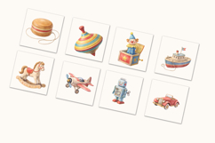 Vintage Toys Watercolor Clipart Set 49 PNG, Cute Nursery Toy Product Image 3