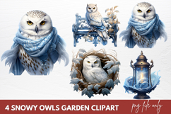 Christmas Snowy Owls Garden Clipart Sublimation Product Image 1