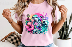 Tropical Dolphin PNG, Floral Ocean Wave Summer Sublimation Product Image 5