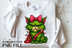 Funny Christmas green cat png design for T-shirts Product Image 3