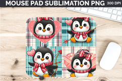 Watercolor Penguin Mouse Pad Sublimation - Valentines PNG Product Image 1