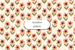 Peach Floral Seamless Pattern, Cottagecore Flower JPG Product Image 1