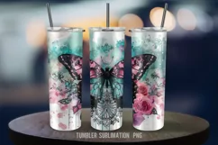 Vibrant Butterfly Floral 20 oz Tumbler Sublimation Art Product Image 3
