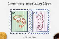 Coastal Stamp Clipart, Beach Postage SVG PNG Product Image 1