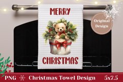 Merry Christmas Kitchen Towel PNG, Christmas Bear Towel Product Image 1