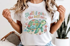 Shell-f Care Turtle PNG, Faux Embroidery Coastal Sublimation Product Image 6