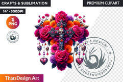 Floral Day of Dead Crosses Clipart Sugar skull PNG catrina Product Image 1
