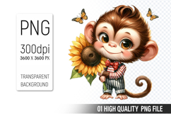 Cute Monkey , Animal Sublimation Clipart PNG Product Image 1