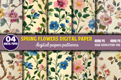 Spring Flowers Digital Paper Bundle PNG Product Image 7