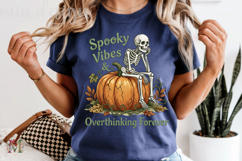 Spooky Vibes PNG, Overthinking Skeleton Pumpkin Sublimation Product Image 5