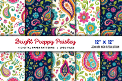 Bright Preppy Paisley Digital Paper JPG Product Image 1