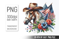 4th of July Horse Clipart PNG, Animal illustration for craft Product Image 1