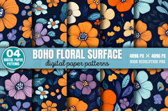 Boho Floral Surface Patterns Digital Paper Background PNG Product Image 1
