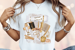 White &amp; Gold Hair Salon Sublimation PNG Beauty Tools Design Product Image 2