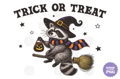 Vintage Funny Sarcastic Feral Witch Raccoon Halloween PNG Product Image 1