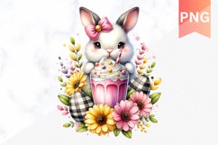 Easter Bunny And Milkshake Flowers Sublimation - Clipart PNG Product Image 1
