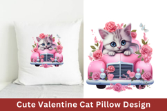 Cute Valentine Cat Pillow Design, Valentine Sublimation Product Image 1