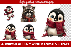 Whimsical Cozy Winter Animals Clipart | Cute Snowy Forest Product Image 1