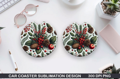 Christmas Pinecones and Berries Car Coaster Sublimation PNG Product Image 1