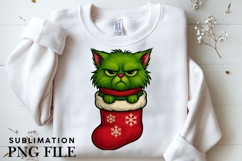 Funny Christmas green cat png design for T-shirts Product Image 3