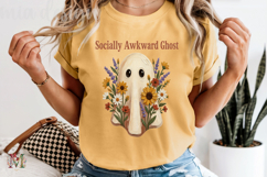 Socially Awkward Ghost PNG, Floral Halloween Sublimation Product Image 5