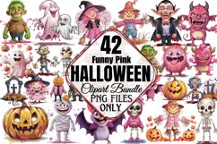 Funny Halloween Pink Clipart Bundle PNG Product Image 1
