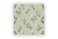Green Toile Digital Paper Pack, Vintage Floral Toile Product Image 6