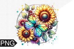 Butterfly and Sunflower Sublimation - Clipart PNG Design Product Image 1