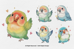 15 Bundle Watercolor Love Bird Cute Kids Animal Wings Product Image 6