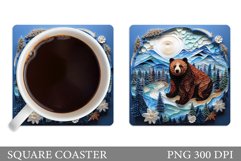 Winter Bear Coaster. Bear Square Coaster Design Product Image 1
