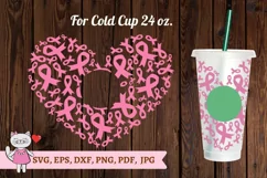 Pink Ribbon heart svg for Full Wrap Venti Cold Cup 24 oz Product Image 1