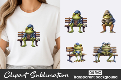 Cute Frog Band Watercolor Clipart PNG Product Image 1