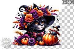 Halloween Cat Flowers Sublimation - Clipart PNG Design Product Image 1