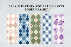 Argyle Pattern Romantic Hearts Bookmark,Preppy Plaid Bookmar Product Image 6