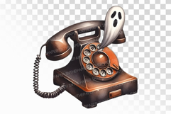 Retro Ghost Phone Spooky Halloween PNG Product Image 1
