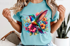 Vibrant Hummingbird PNG, Colorful Botanical Sublimation Product Image 5