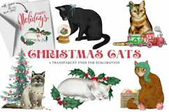 Christmas Cat Clipart Watercolor Holiday Sublimation Set Product Image 1