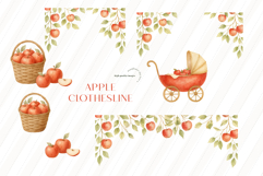Watercolor Apple Clothesline Clipart, Autumn Red Apple Product Image 5