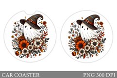 Cute Ghost Car Coaster Design. Halloween Car Coaster Product Image 1