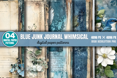 Blue Junk Journal Whimsical Patterns Background PNG Product Image 1