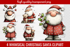 4 Whimsical Christmas Santa Clipart | Cute Santa PNG Product Image 1