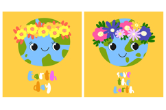 Cute Earth Day Clipart Set: Kawaii Planet Earth Characters w Product Image 1