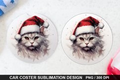 Christmas Cat Car Coaster PNG, Funny Cat Car Coaster Product Image 1
