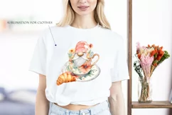 Watercolor gnome in a mug of tea with cookies, Gnome PNG Product Image 6