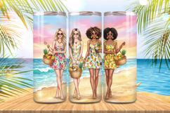 Summer Girls fruits in beach Tumbler Wrap PNG Sublimation Product Image 1