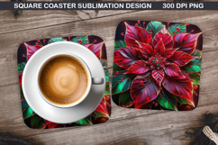 Poinsettias Coaster Sublimation, Christmas Coaster PNG Product Image 1
