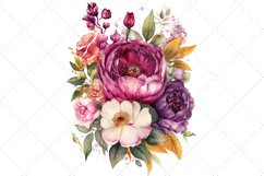 Watercolor Magenta Floral Bouquet Clipart Bundle Product Image 6
