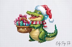 Watercolor Christmas Crocodile Clipart Bundle PNG Product Image 7